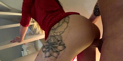 I Fuck My StepSister On the Stairs. She Makes me Cum On Her Ass