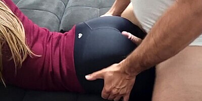 Rubbing on perfect ass and huge cumshot on yoga pants