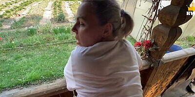 POV: Village vibe. Mature married MILF got stuck in the fence, a neighbor helped and fucked her