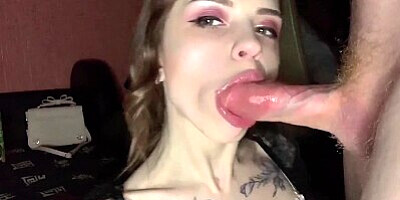 Young maid swallows cock, deep very slobbering sloppy blowjob, swallowed a lot of sweet sperm