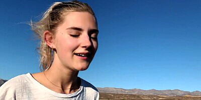 Public teen sex in the convertible car on a way to Las Vegas - Eva Elfie