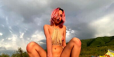 Took an Asian girl to the mountains and fucked her on a picnic