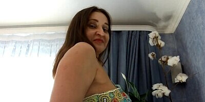 The neighbor’s wife in a long dress lets herself be touched everywhere!
