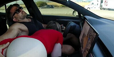 Alaina Taylor Public Tesla Autopilot Road Head, Takes Big Cumshot