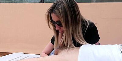 Risky public blowjob with neighbors around