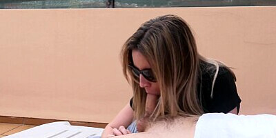 Risky public blowjob with neighbors around
