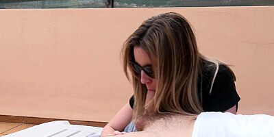 Risky public blowjob with neighbors around