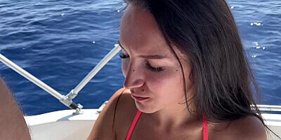 Juicy and risky blowjob in a boat. We've been spotted!