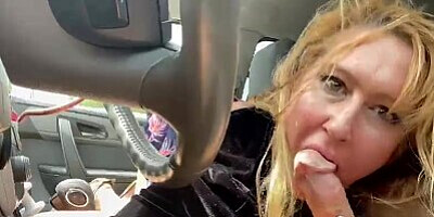 Mommy Milf Car BJ Blow Job Nikkiebigtits Sucking / Milking Cock Dick Mature Blonde Big Natural Tits