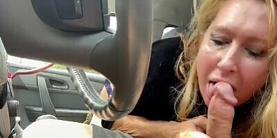 Mommy Milf Car BJ Blow Job Nikkiebigtits Sucking / Milking Cock Dick Mature Blonde Big Natural Tits