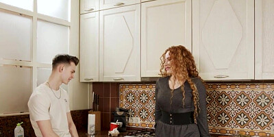 Very curvy European MILF gets fucked in the kitchen