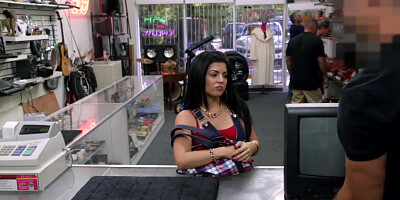 Brunette Cuban Fucked inside the pawn shop office while she is selling her Television