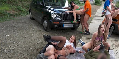 These whores are going outdoors and they are fucking by the cars