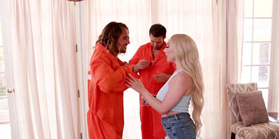 Skylar Vox takes on two big dicks of the escaped convicts