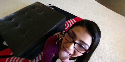 Latina cutie in glasses sucks a dick and makes it cum hard