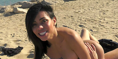 Charming chick is bouncing on his dick in an outdoor vid
