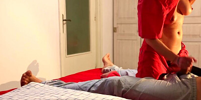 Nurse not allowed him to cum when she caught him hard