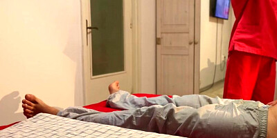 Nurse not allowed him to cum when she caught him hard