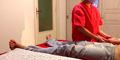 Nurse not allowed him to cum when she caught him hard
