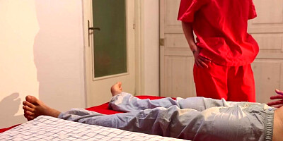 Nurse not allowed him to cum when she caught him hard