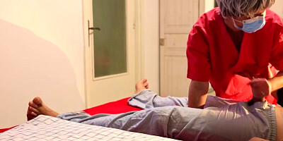 Nurse not allowed him to cum when she caught him hard