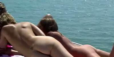 Bunch of horny MILFs are flashing boobs and asses on that yacht