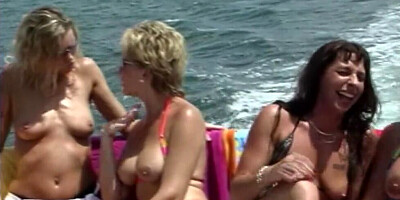 Bunch of horny MILFs are flashing boobs and asses on that yacht