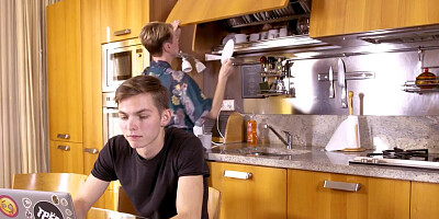 Blonde MILF gives head and gets fucked by stepson in the kitchen
