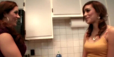 Busty MILF teaches young brunette how to cook and more