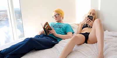 SISPORN. Blonde has sex with stepbro near her relaxed BF