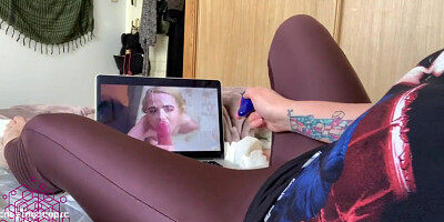 Cuming in my spandex leggings watching girls getting tons of jizz