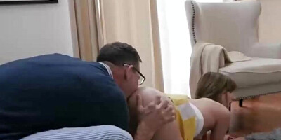 Hot Woman In Glasses Fucks With A Dicky Grandfather In The Bedroom And Cums