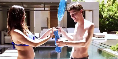 Ariella Ferrera is riding horny chap's sausage on the couch