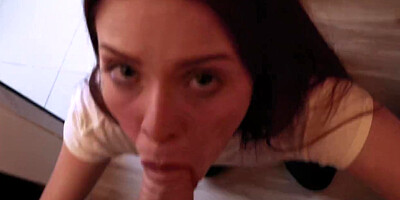 College Girl Sucking Big Cock and Eating 2 Cumshots! DAMN she Loves CUM!