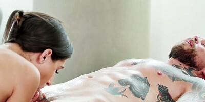 Abella Danger Discreetly Presents Buttocks to Man