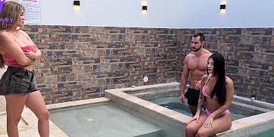 I caught my friend fucking with my personal trainer, they convince me to have a threesome kourtney