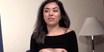 Gorgeous brunette seductress sucks dick in POV and looks at the camera provocatively