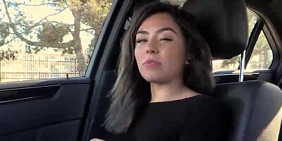 Gorgeous brunette seductress sucks dick in POV and looks at the camera provocatively