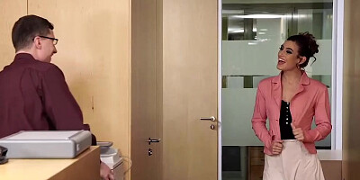Two naughty secretaries are fucking with a lucky co-worker