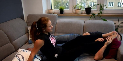 Step-Sister Pushed Foot Smelling footdom, Femdom, Wrestling, Foot Smother, Foot Fight, Long Toes