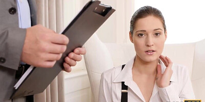 Businessman waits for babe to lick his booty