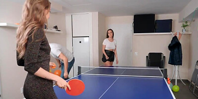 Samantha Sparkle tempts Kristof Cale in the table tennis room
