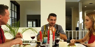 Two horny studs are ducking down hot MILF Cadence Lux