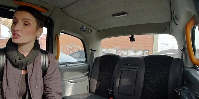 Naughty girl shows her tits to that horny taxi driver