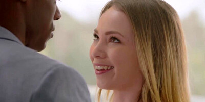 Petite chick Angel Smalls sucks a massive black cock and gets fucked