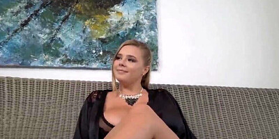 Chubby blonde shakes those big natural boobs for the camera