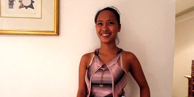 A creampie for pretty Asian chick who gets a nice filled of white cream from an american dude