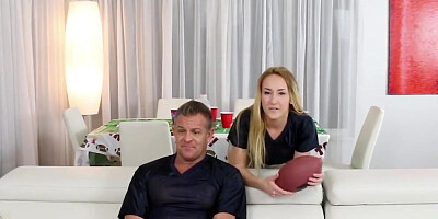 Well-shapped blonde fucks with another guy behind boyfriend's back