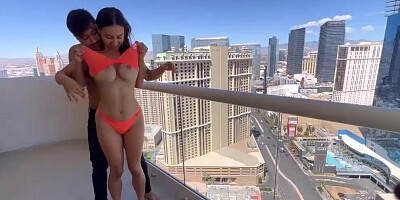 Public Balcony Sex with Busty Latina Teen in Vegas