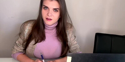 Hot Step Mother Seduces Step Son in the office, shows him milky nipples and Makes big cock Handjob